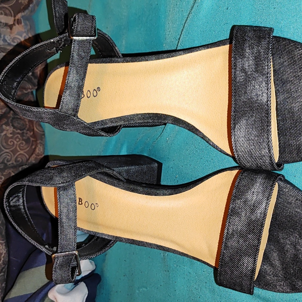 Acid Wash Black Denim Ankle Block Heels